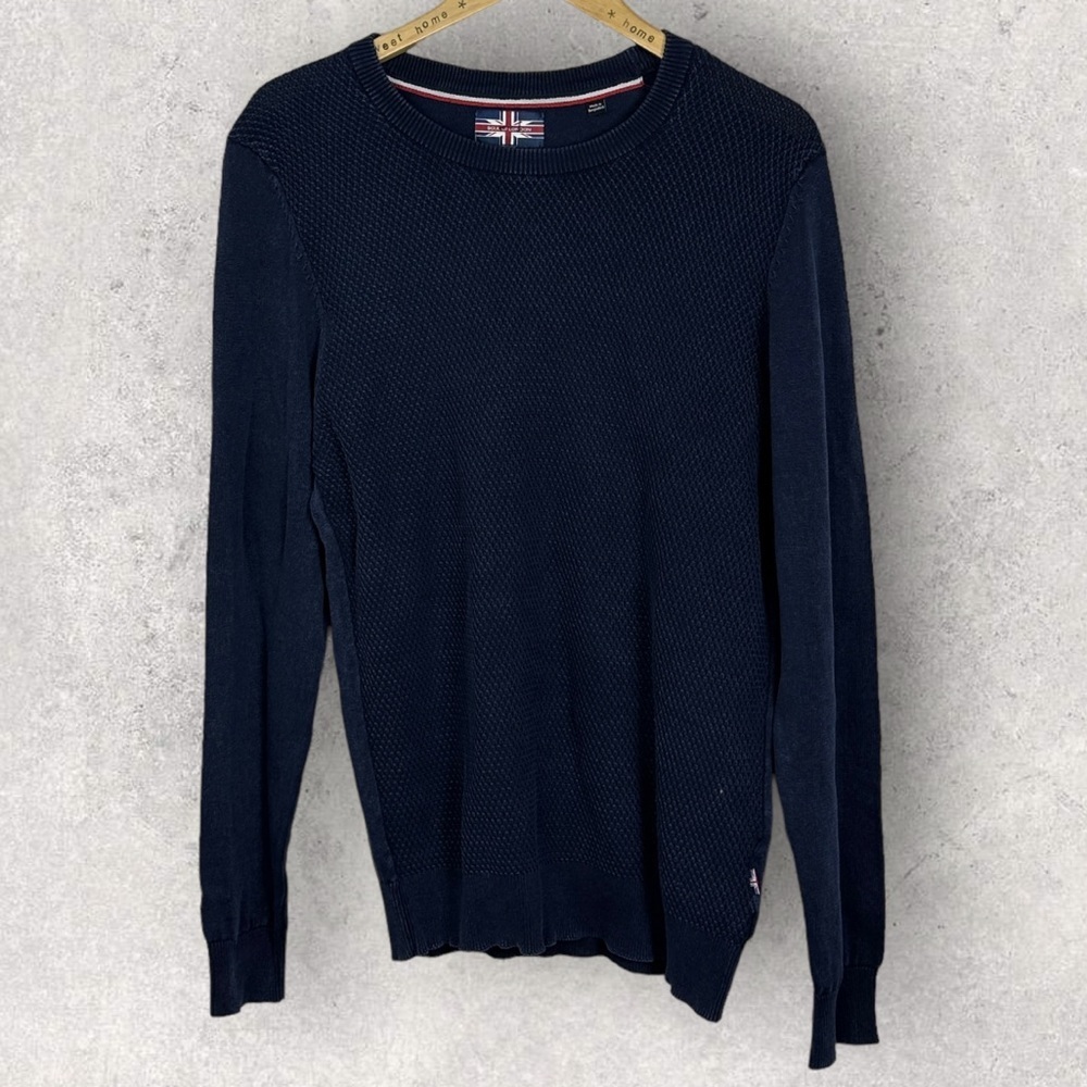 Soul of London Blue Cable Knit Crew Neck Pullover Sweater Size XL Waffle Mens
